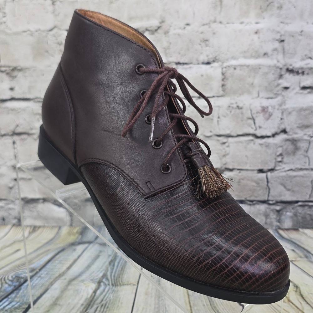Ariat Jessie Ankle Boots Womens 8.5 Bark Leather Lizard Print Tassel Lace Up